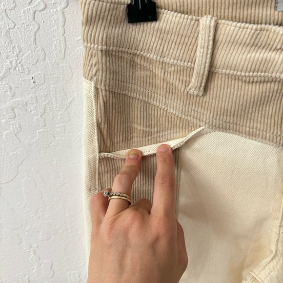 Tractr Two Tone Texture Tan Cream Corduroy Denim Straight Leg Jeans Size 2 - Picture 3 of 5